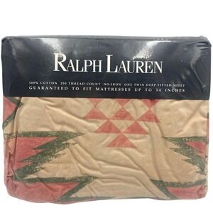 Ralph Lauren White Sands Coral Twin Deep Fitted Sheet Canyon Rd  USA Vintage NOS
